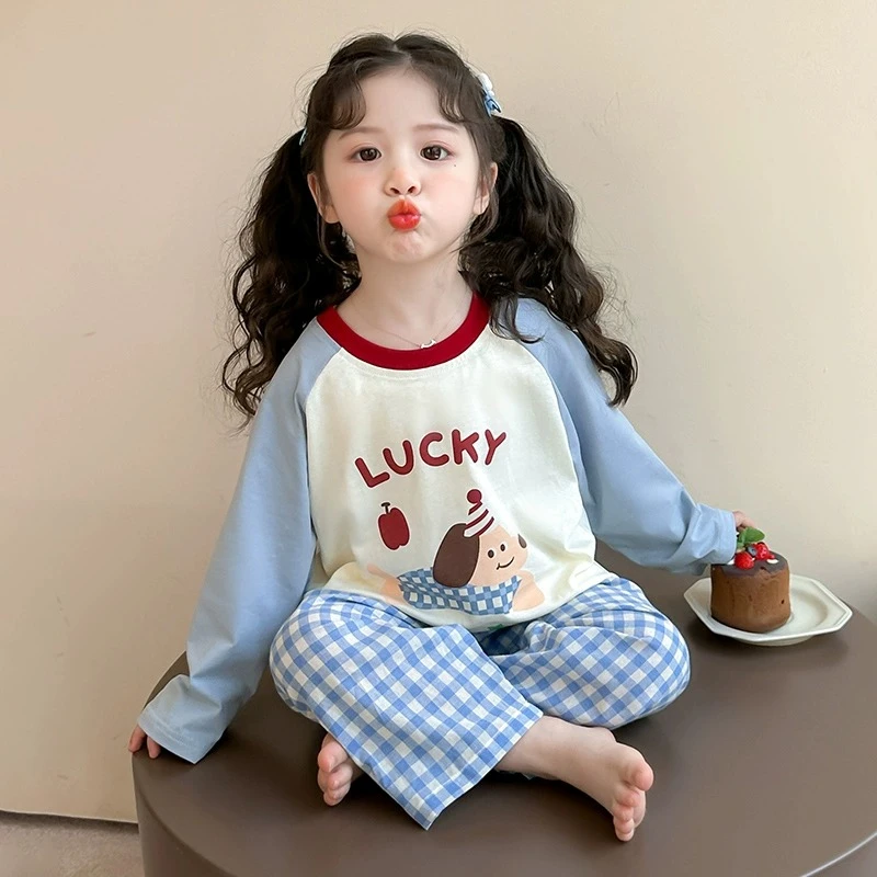 2025新款女童睡衣纯棉春秋女孩宝宝空调服长袖儿童家居服套装卡通