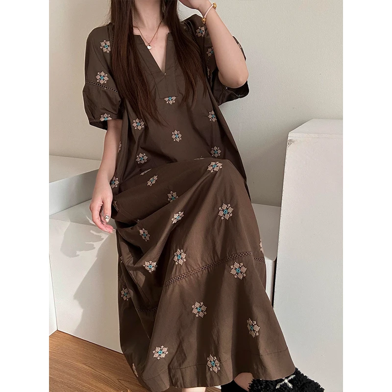 法式甜美性感复古碎花短袖睡裙女夏季新款宽松连衣裙家居服可外穿