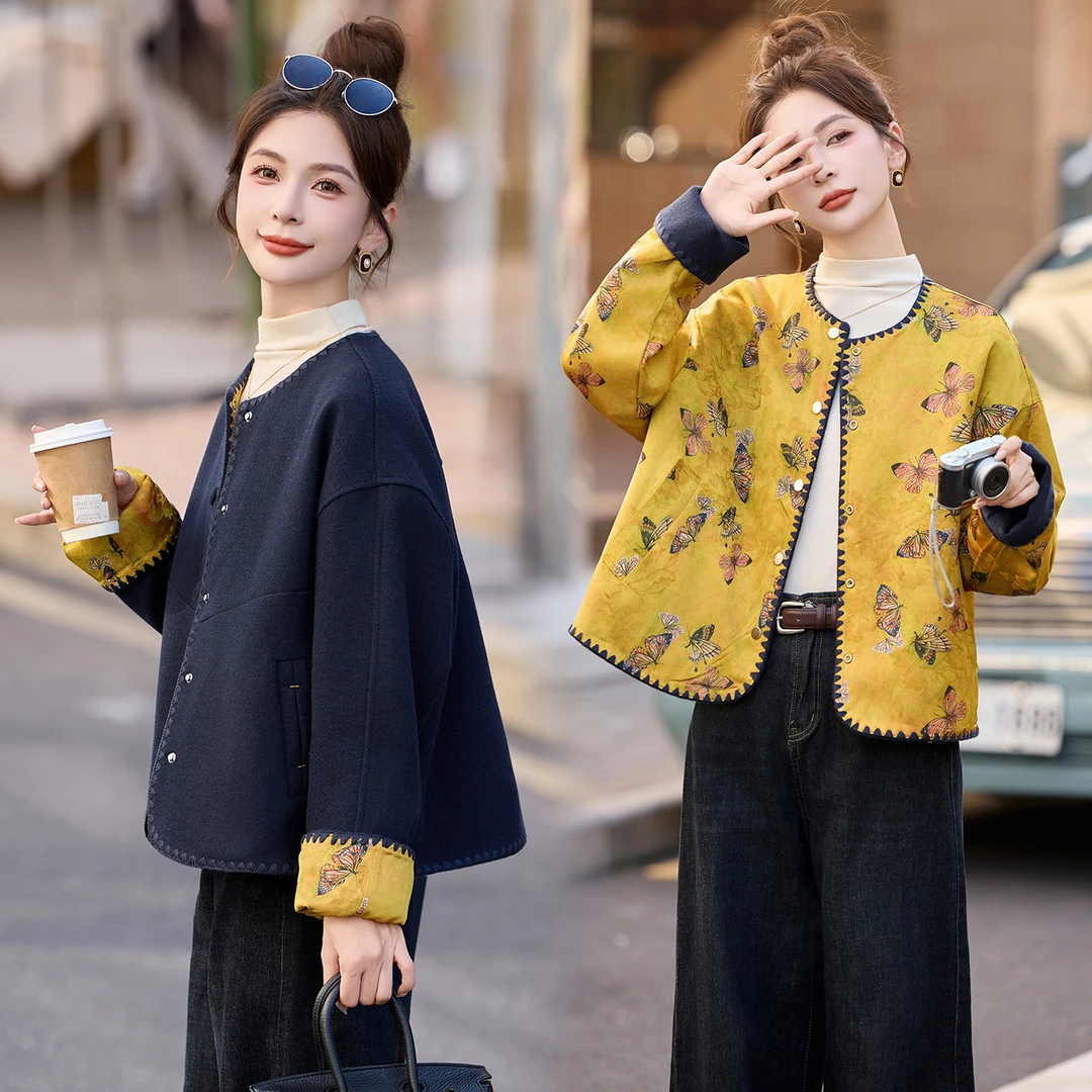 双面呢外套女款爆款2025新款秋冬双面尼大衣双面穿褂子宽松国风