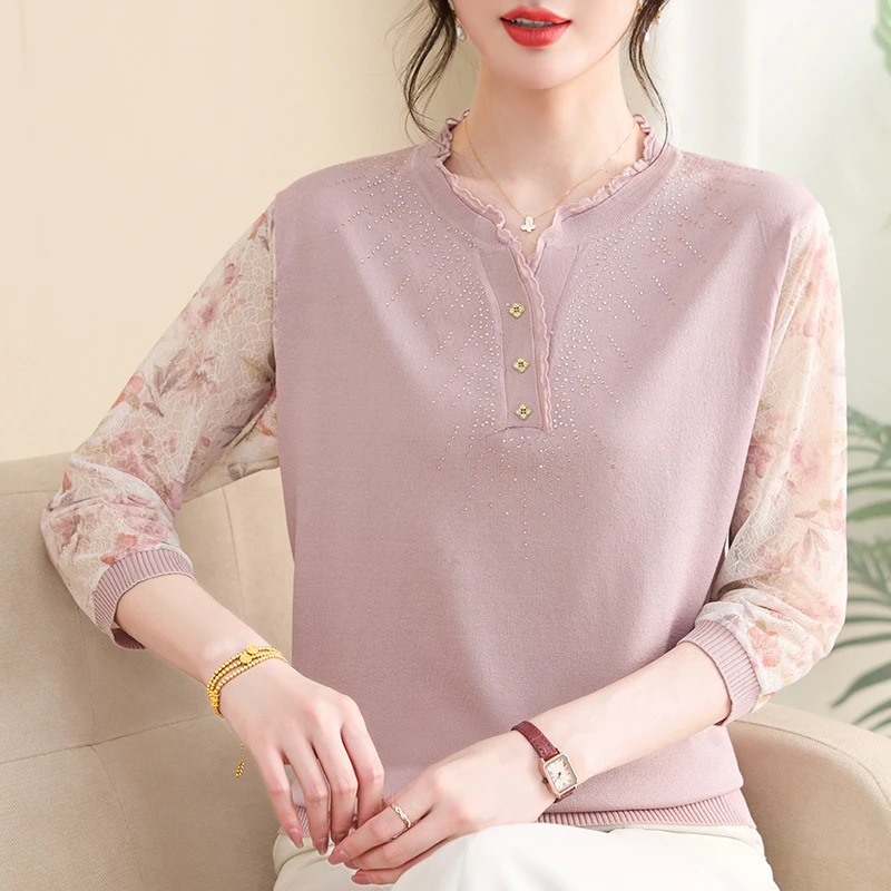 中老年女小衫夏季新品中年上衣2566长袖针织衫女装