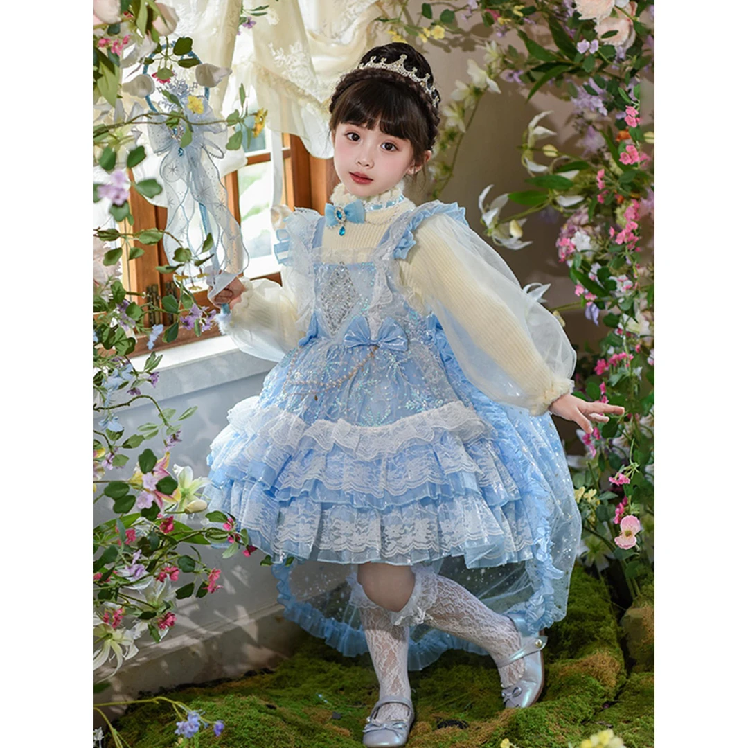 女童艾莎公主裙秋冬蛋糕连衣裙儿童女孩冬季毛衣生日礼服蓬蓬裙子