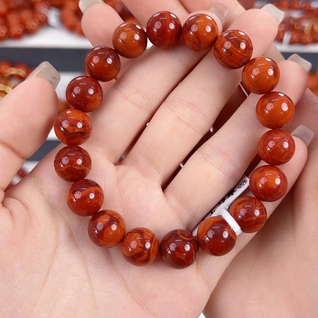 南红玛瑙未镶嵌瓦西牛血红火焰11mm手串