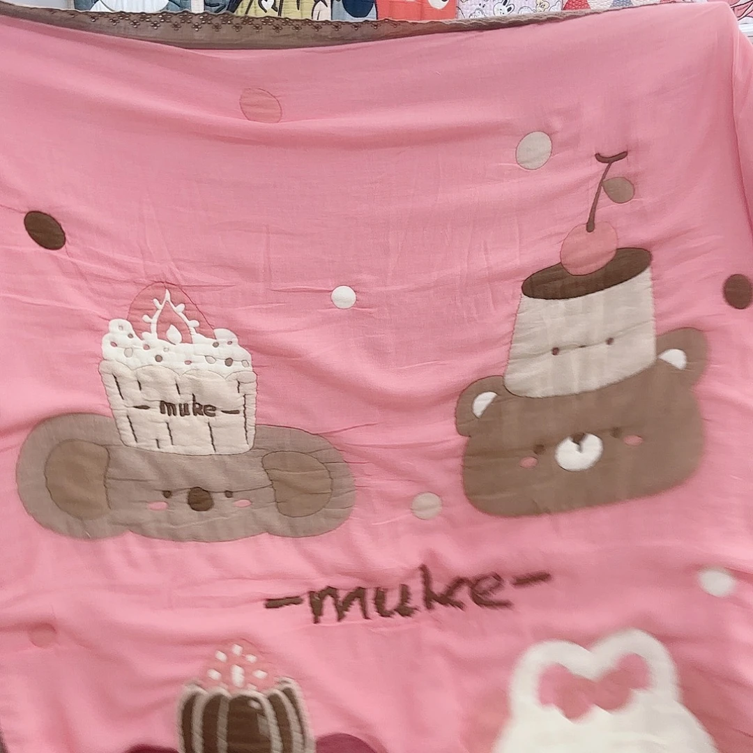 棉孤品细纱泡芙被粉小熊120/150