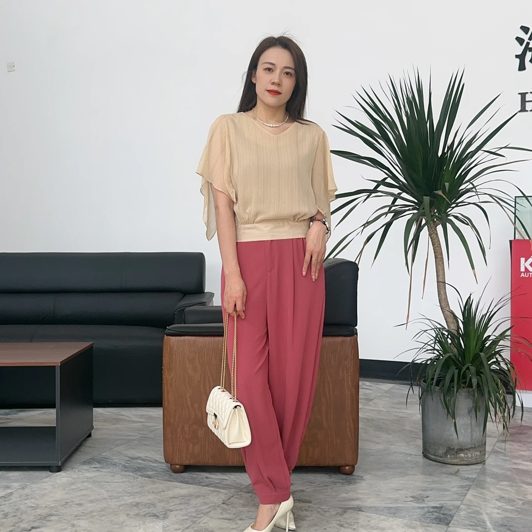 夏季西装腰纯色阔腿冰丝显瘦哈伦灯笼裤 Z1901