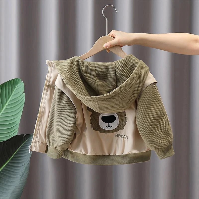 儿童小熊外套春装2025新款洋气宝宝连帽衣服男童春秋款网红夹克衫