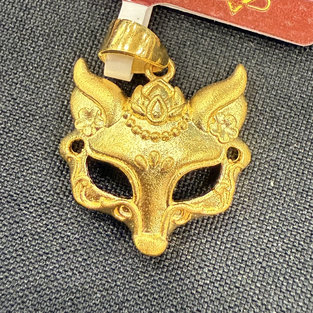 足金工艺狐狸面具吊坠