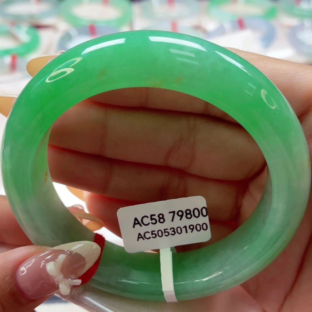 翡翠未镶嵌手镯9宽版轮胎满绿行家料58.3/68