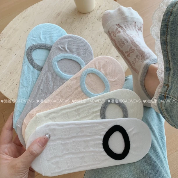 港维斯 夏季韩系甜美蝴蝶结镂空袜 网眼透气船袜 隐形吸汗女袜