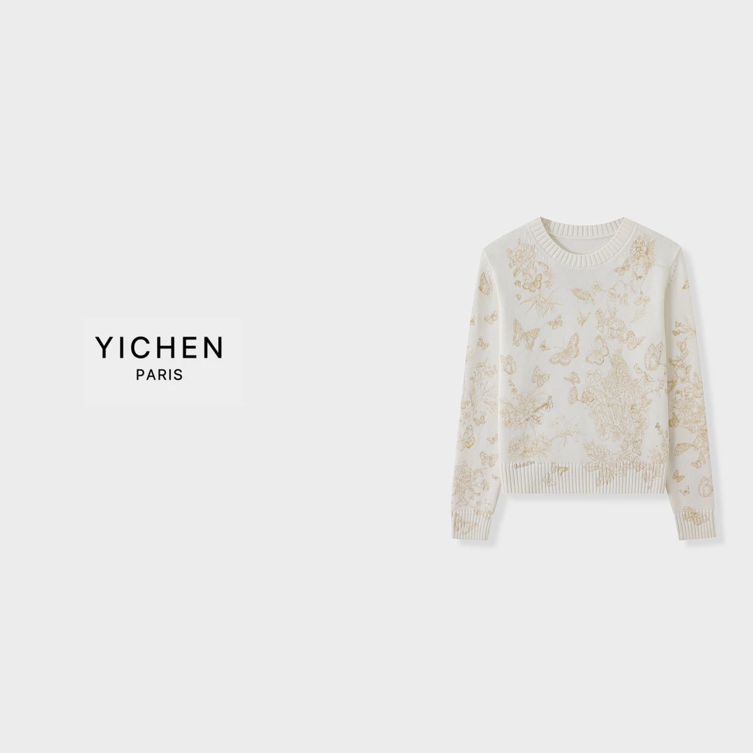 YC 重工金丝蝴蝶刺绣系列圆领针织毛衣-2912