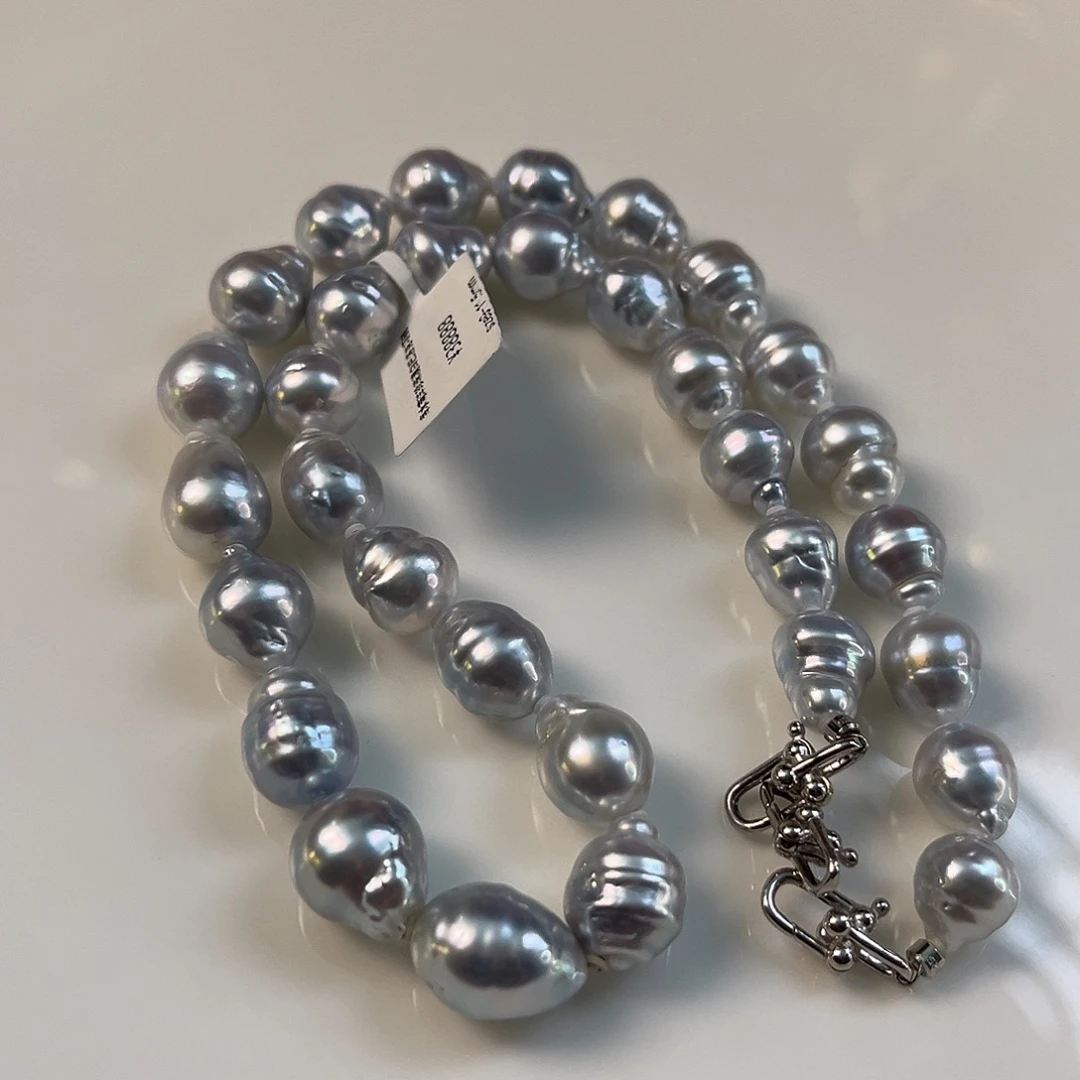 颈饰银S925镶嵌海水珍珠澳白蓝血巴洛克9-11.5