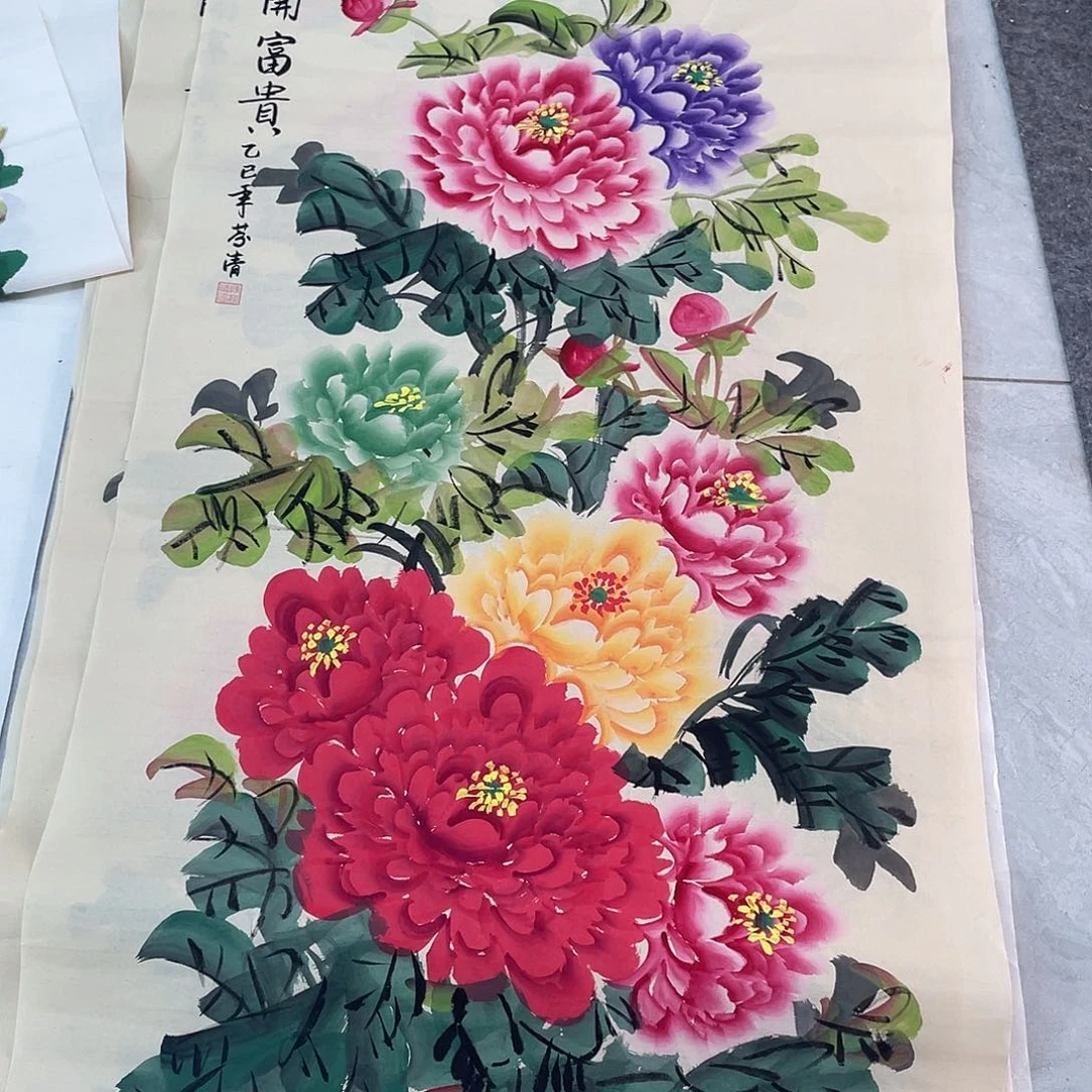 国画国画作品书法作品原稿四尺竖仿古五彩