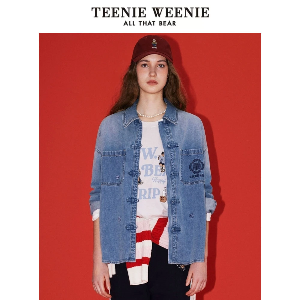 【TW×南京云锦研究所】小熊25时尚春新款新中式牛仔衬衫TTYP251101L