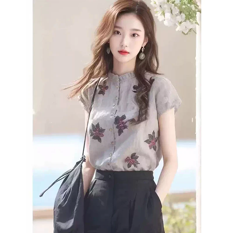 拉夏贝尔短袖衬衫女款爆款2025网红洋气女炸街纯欲慵懒风衣服女装