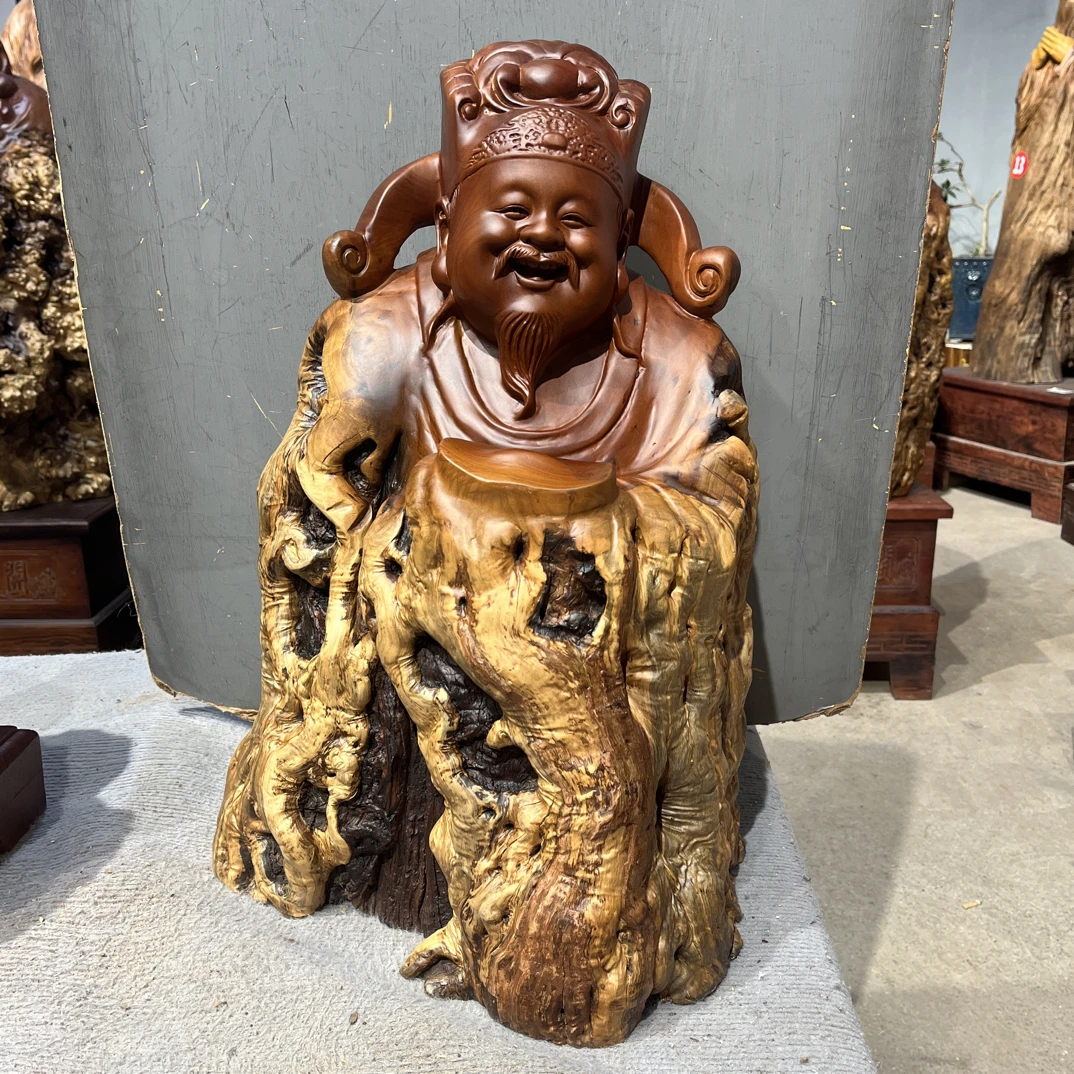 枣木财神随形根雕摆件