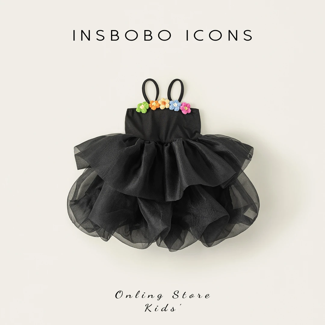INSbobo女童吊带蓬蓬裙立体小花夏季新品吊带网纱蓬蓬裙XQ65105