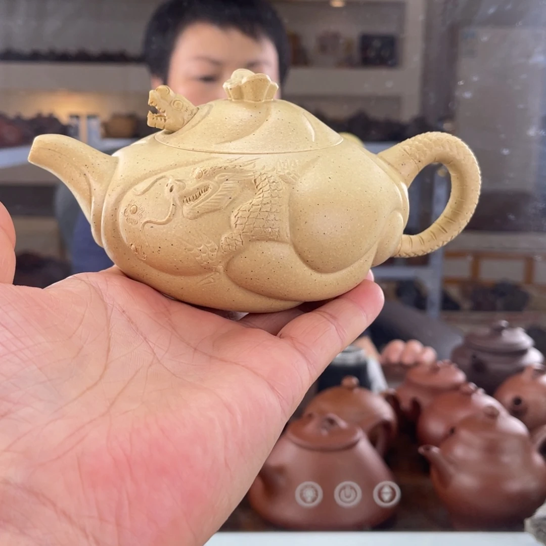 残***雪茶壶紫砂梨皮绿泥鱼化龙250cc左右