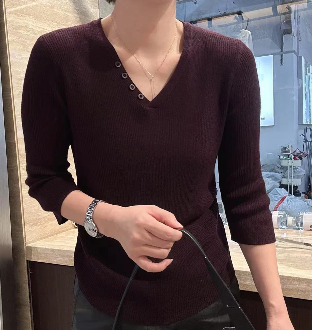 风华珏V领毛衫早秋打底衫显瘦百搭修身女装
