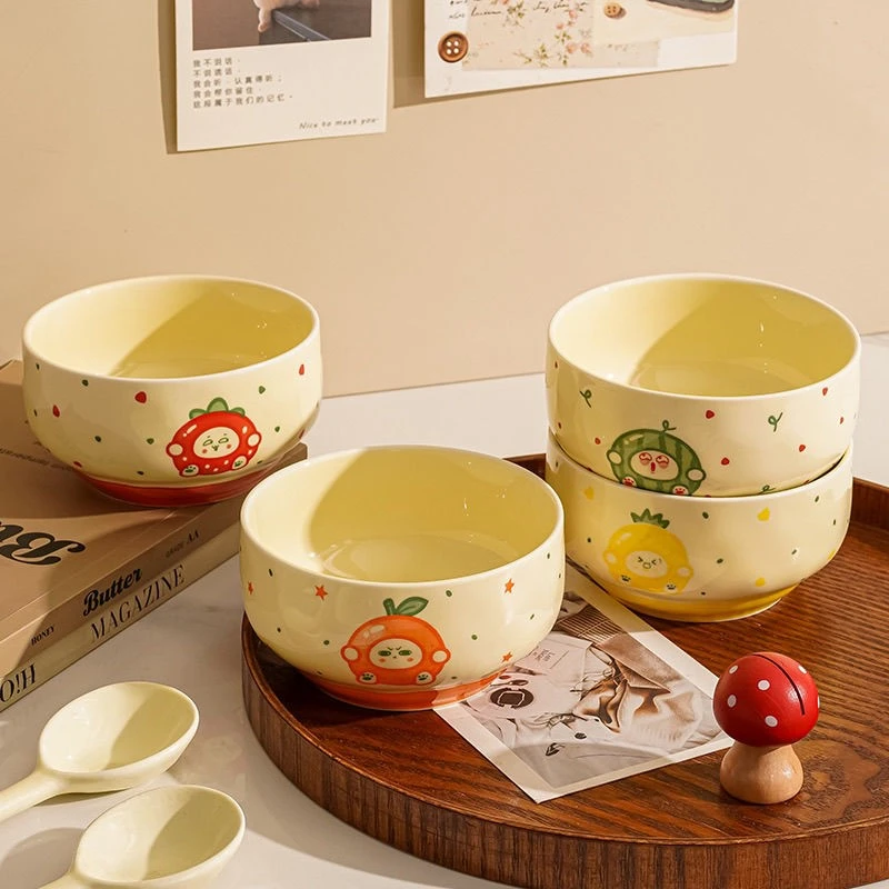 水果可颂米吃饭餐具饭碗家用少女陶瓷釉下甜品彩超高颜值可爱GGF