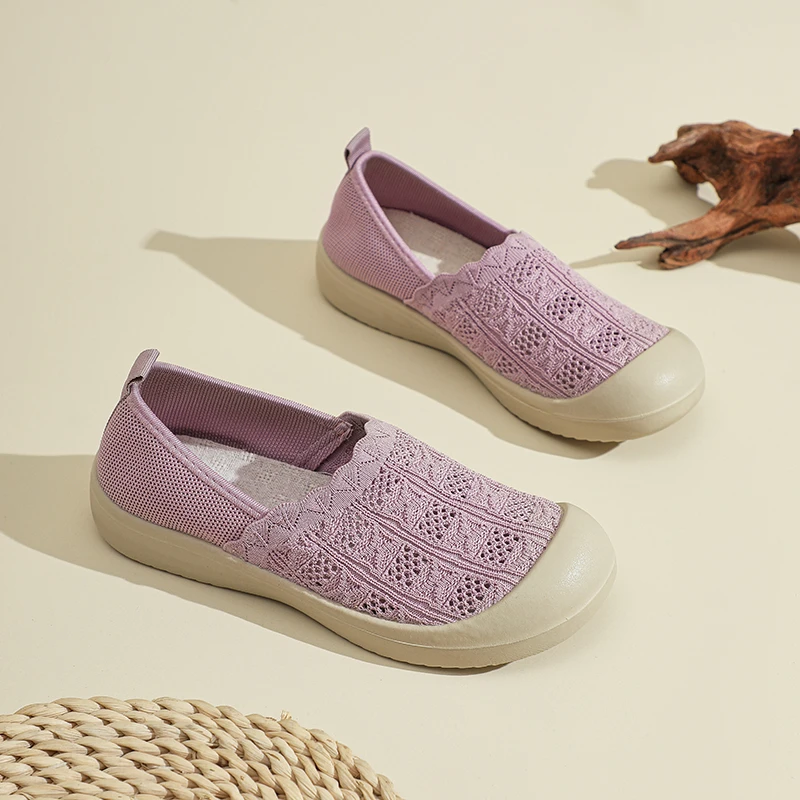 2025夏季透气飞织网鞋老北京布鞋女休闲时尚软底轻便一脚蹬妈妈鞋