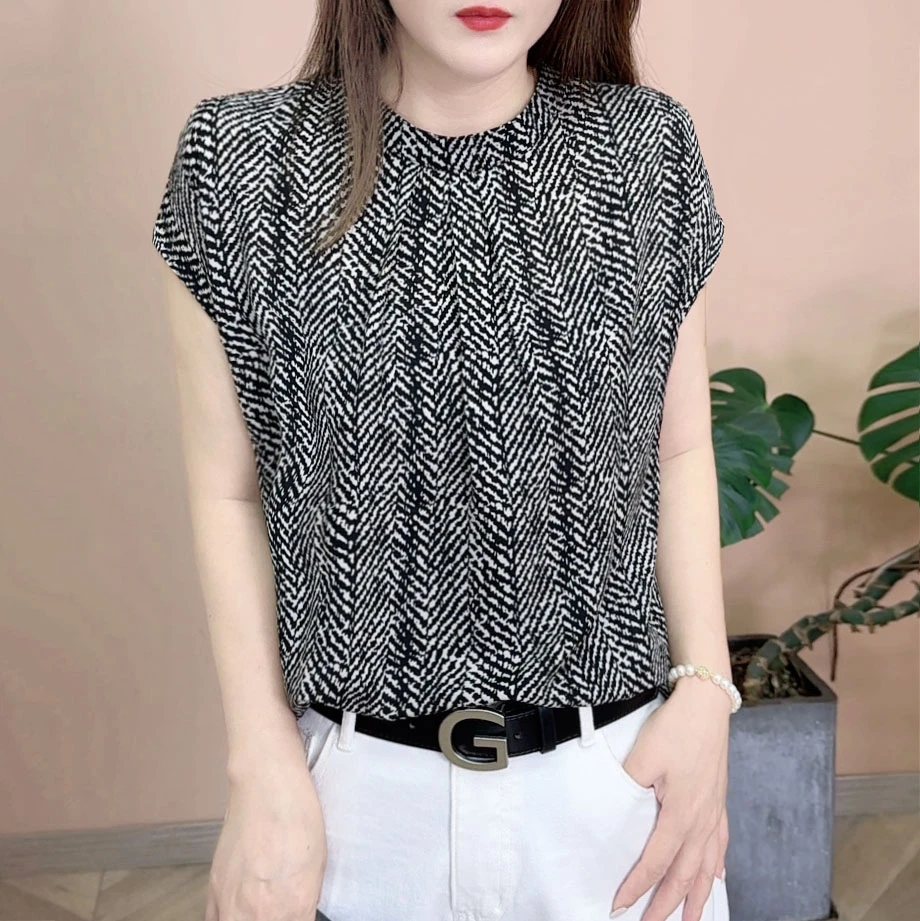 2025夏季新品时尚百搭修身显瘦法式洋气设计感女士短袖上衣8064