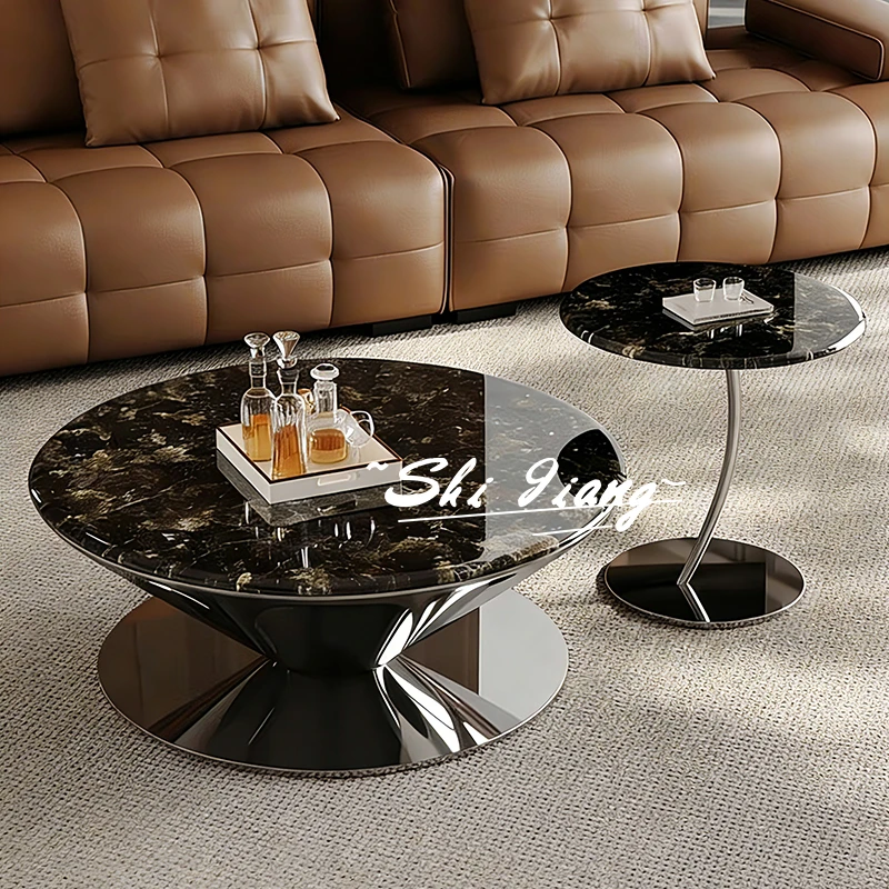 【石匠】新款天然奢石铂金钻飞碟茶几组合意式轻奢别墅客厅家用