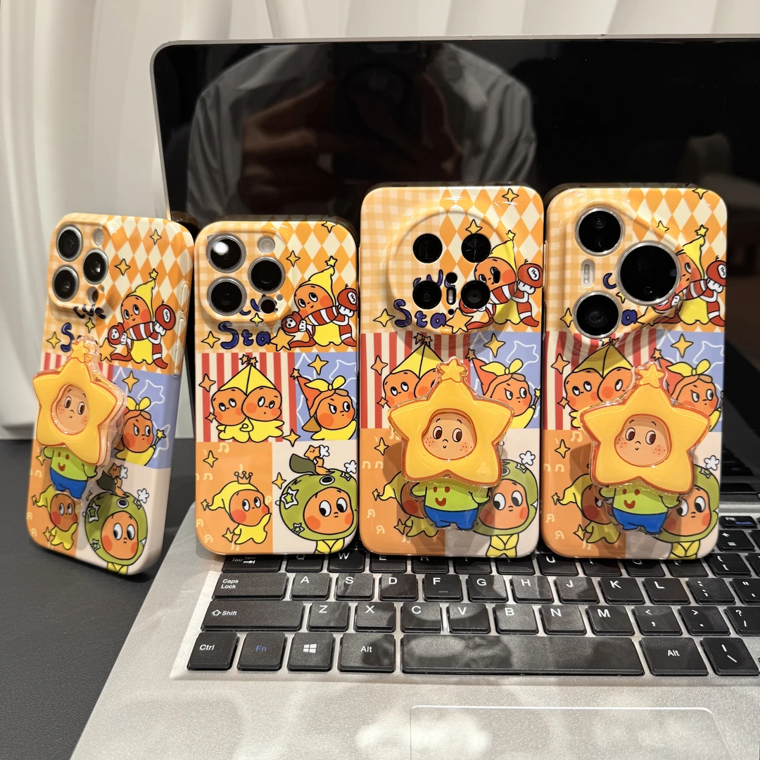 插画星星人支架适用苹果/华为/荣耀/OPPO/VIVO/小米手机壳防摔