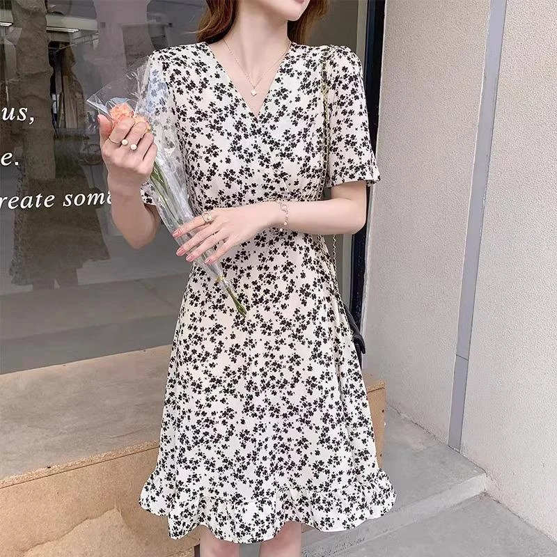 哥弟阿玛施正品专柜2025夏季新款时尚雪纺碎花短袖连衣裙女款裙子