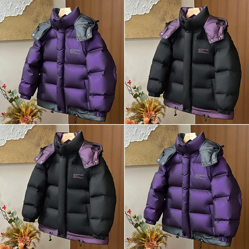 【90白鸭绒五防】男女童新款五防免洗羽绒服纯色连帽雪山防寒外套