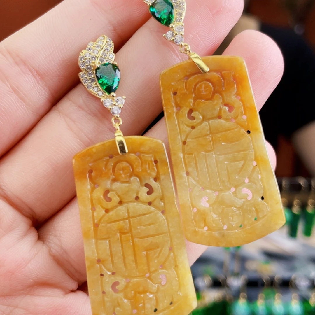 翡翠银S925镶嵌耳饰