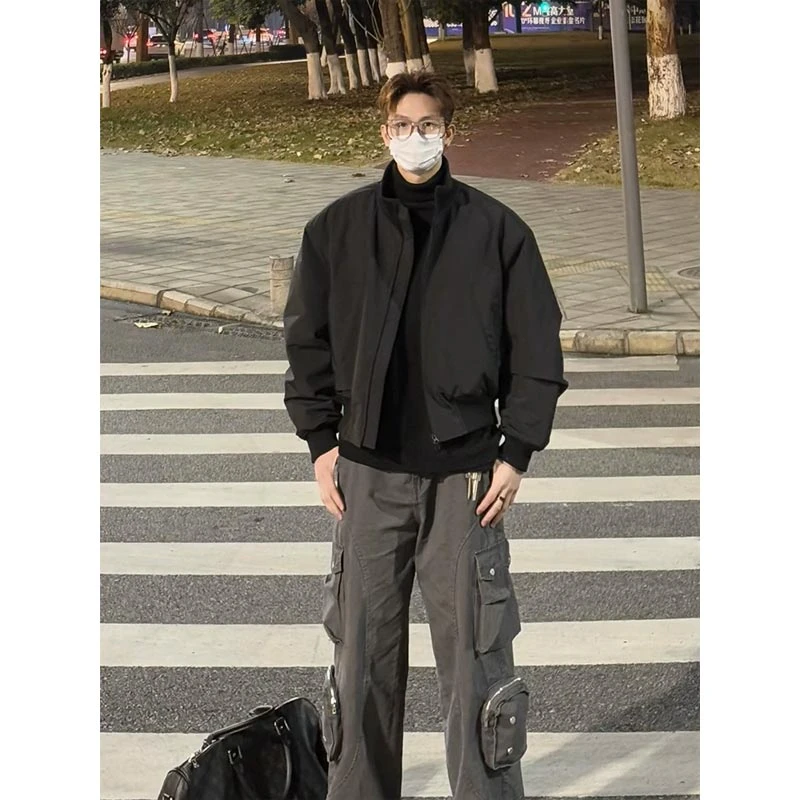 cleanfit立领短款外套男款春季高街廓形bomber飞行夹克美式棒球服