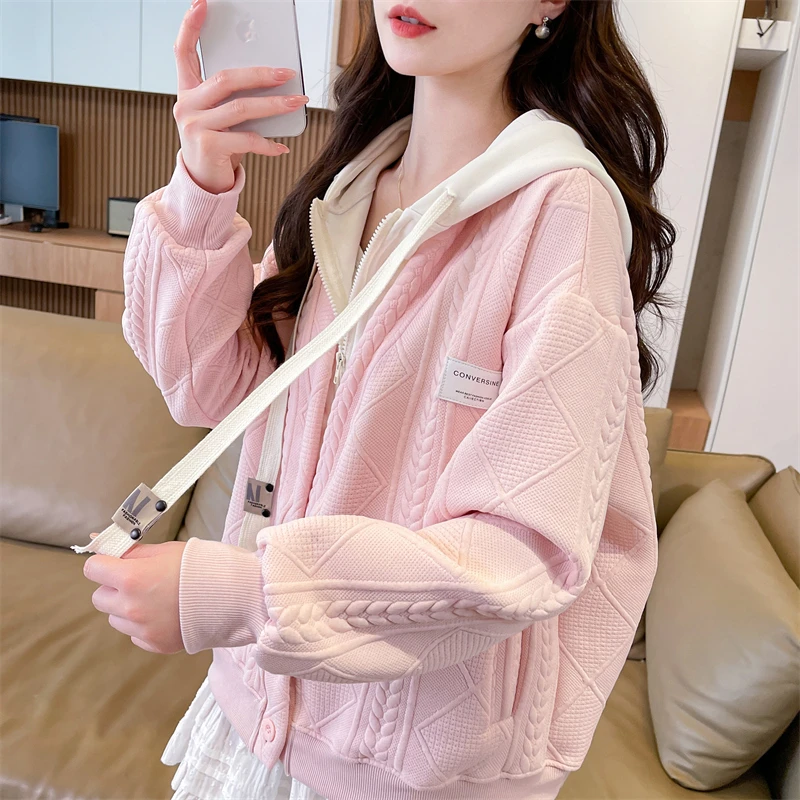 连帽卫衣女2025新款春秋韩版宽松薄款设计感小众撞色学生百搭外套