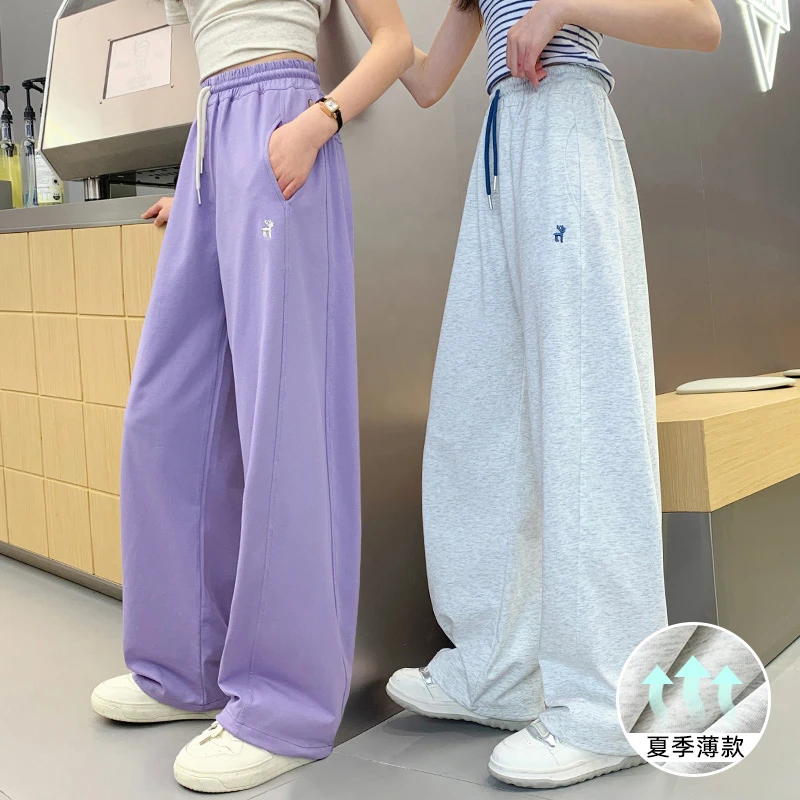 女童裤子夏季薄款2025中大儿童奶奶萝卜休闲弯刀长裤学生运动卫裤