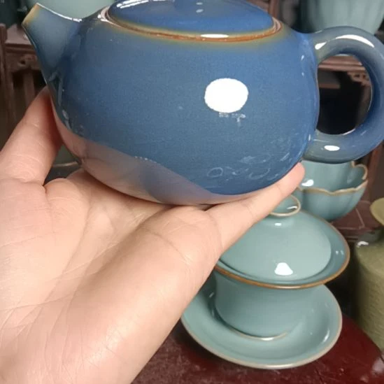 其他珍珠蓝西施壶，原矿原釉水汝瓷