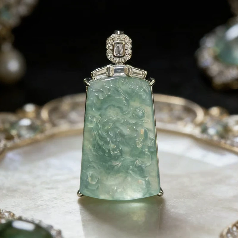 高定设计款天然A货翡翠冰种无事牌吊坠百搭 多样性发 KBR60101001