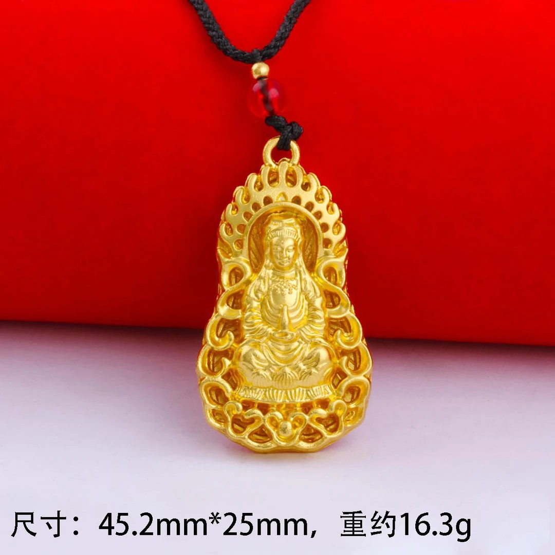 合金合成锆石吊坠 铜合金男士火焰观音吊坠时尚情侣金色挂坠精美