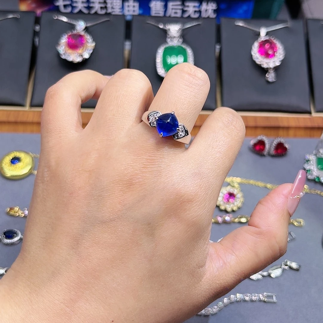 蓝宝石戒指银S925镶嵌w 117