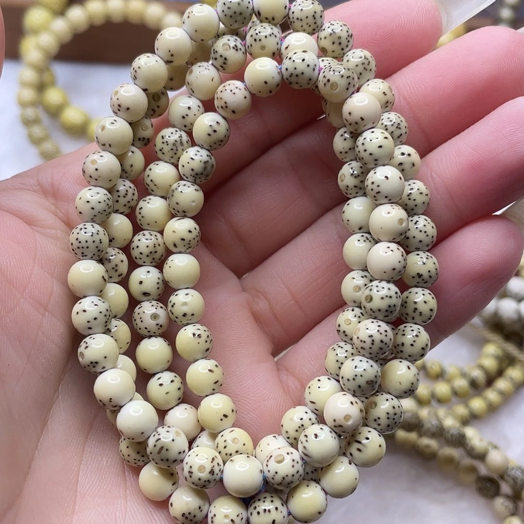 星月菩提吊坠石玉料古瓷白大留白月朗星稀圆珠108卡6