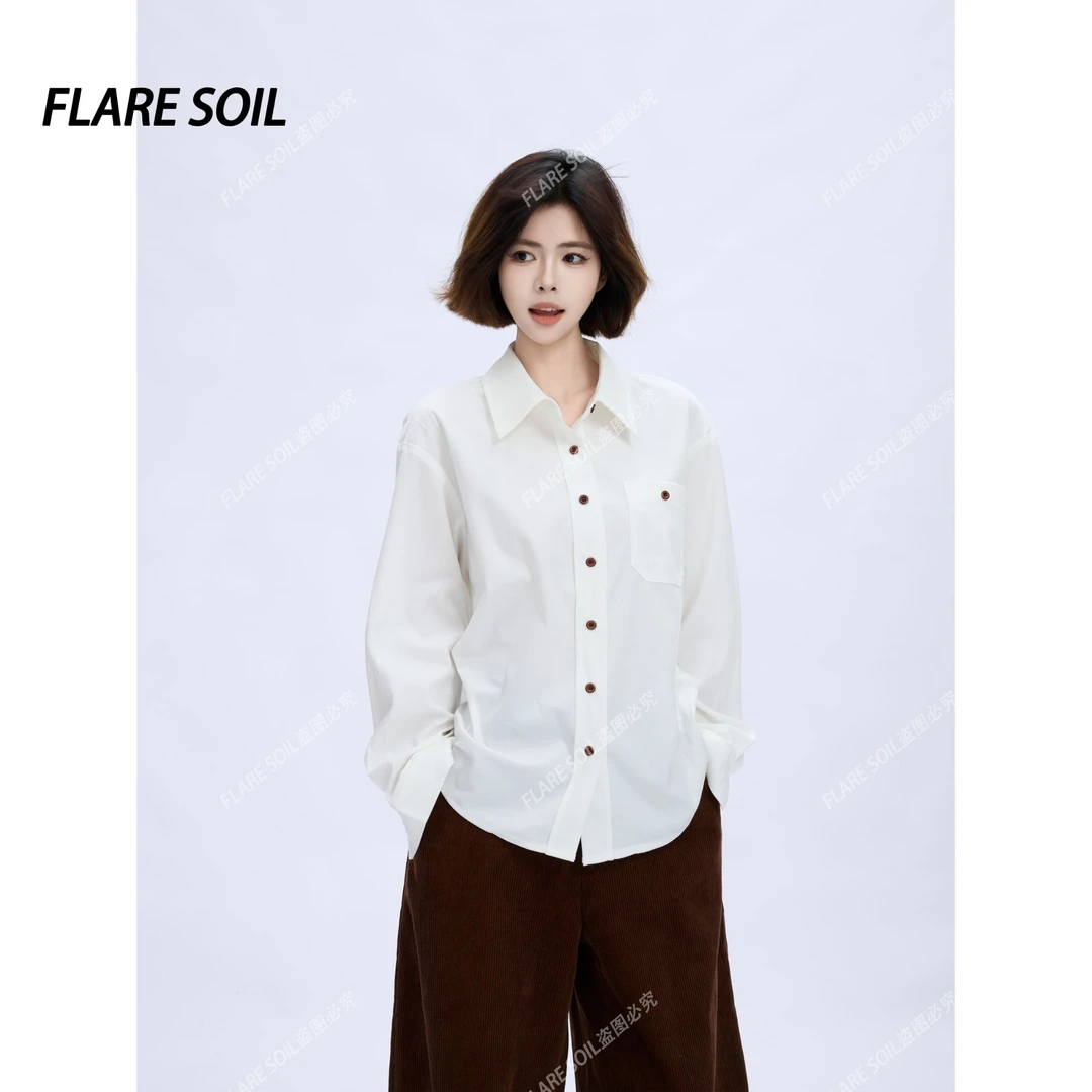 【FLARE SOIL】（现货）灯芯绒软糯衬衫翻领纽扣秋冬新款穿搭 T40056A