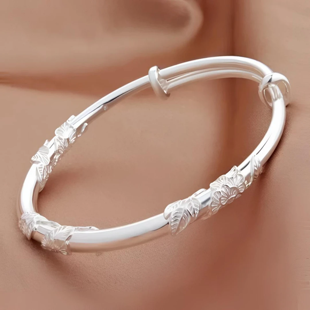 9999银精品繁花似锦银手镯可调节
