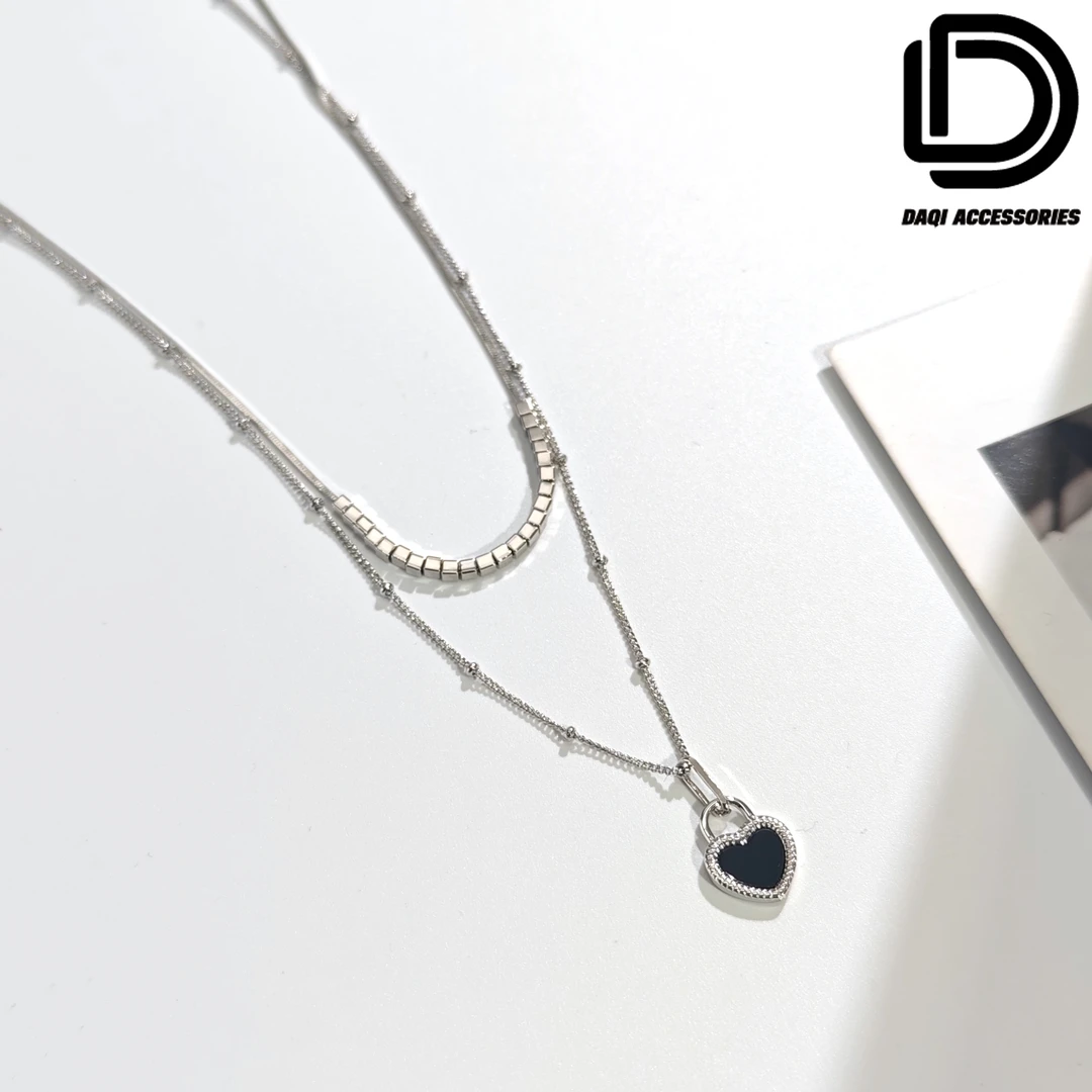 铜合金珐琅项链 1837大淇原创复古时尚爱心珐琅小方块个性项链