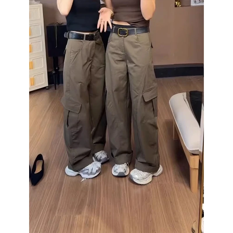 大码女装2025年秋季新款高腰大口袋工装裤裤胖mm直筒拖地牛仔裤子