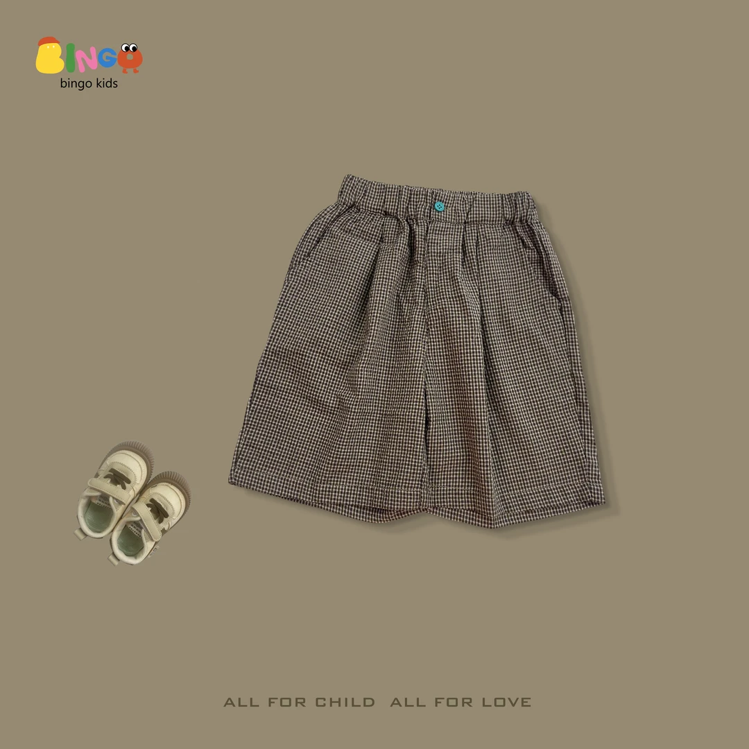 【货号081】儿童夏季小格子短裤灰色