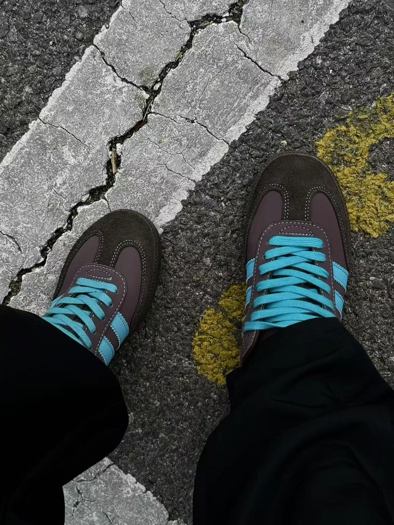 棕蓝撞色复古T头鞋SAMBA OG经典板鞋男女百搭德训鞋三道杠休闲鞋