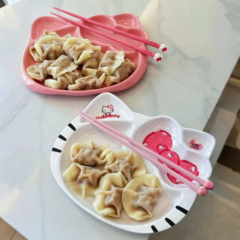 哈喽kt饺子盘分格餐盘可爱卡通陶瓷宝宝餐具创意不规则沙拉盘