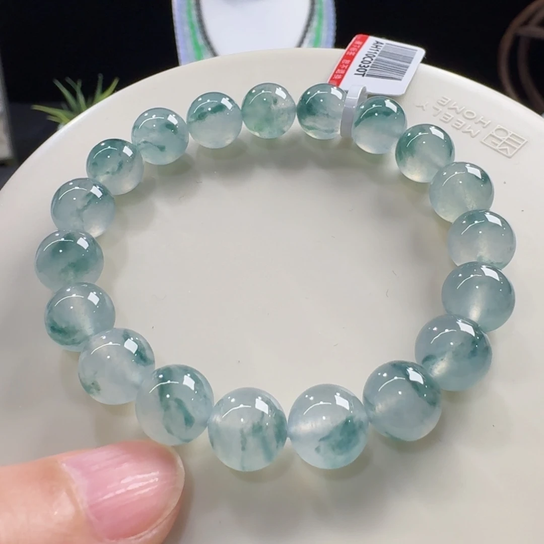 翡翠未镶嵌手链高冰飘蓝花单圈9.8mm