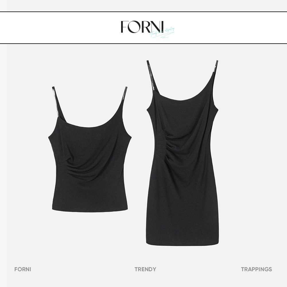 FORNI 海滨微风 长短款压褶吊带气质舒适女士夏季无袖个性