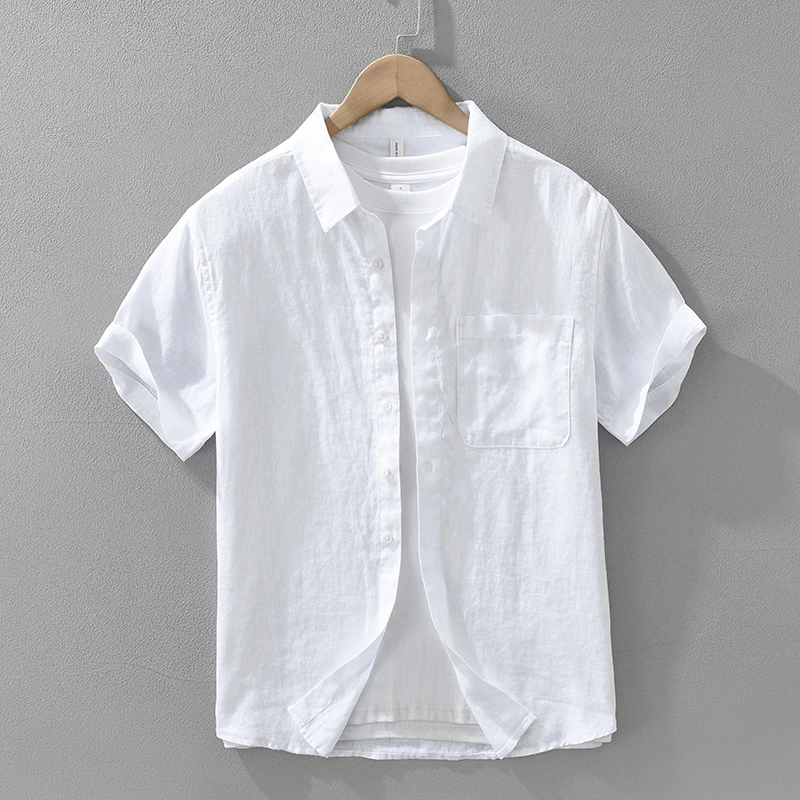 【100%亚麻】清新短袖衬衫百搭文艺休闲衬衣男麻料宽松透气凉感上衣