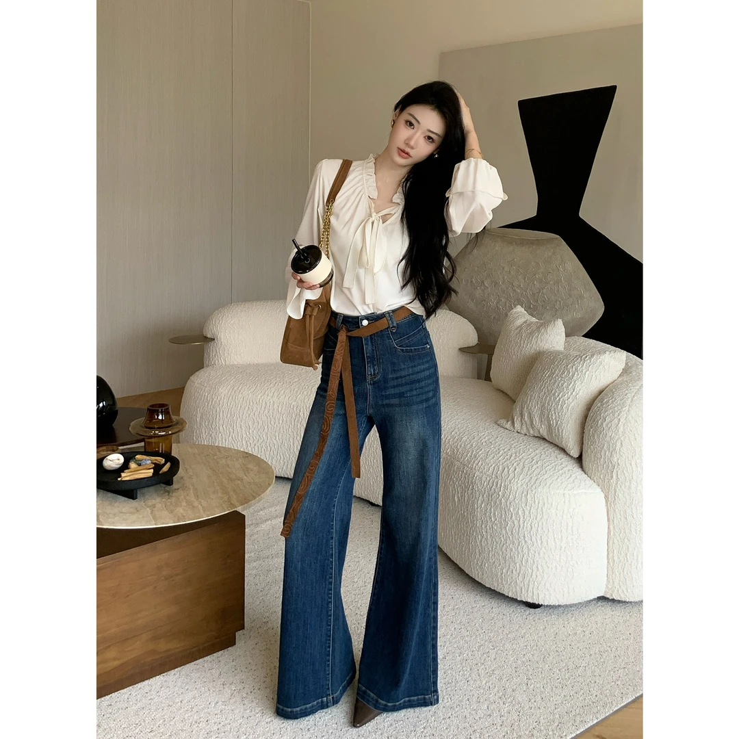 JIJINQI秋季新款尚显瘦高腰直筒裤复古牛仔裤 JD09KNPT1705