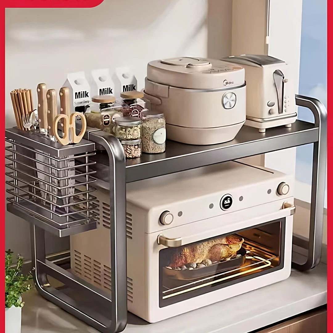 厨房微波炉置物架多功能烤箱支架家用不锈钢台面电饭锅多层收纳架