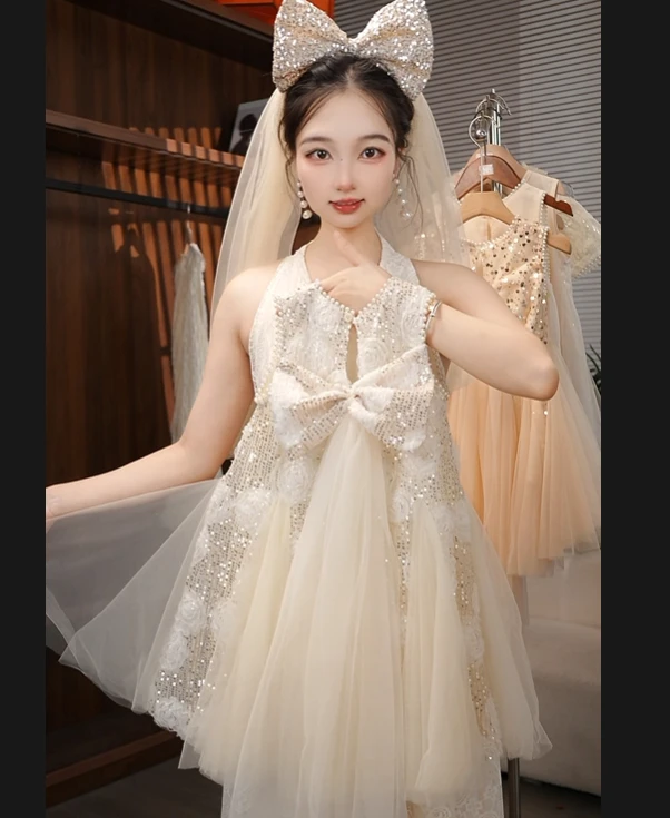 女童连衣裙2025新款礼服裙公主连衣裙裙子走秀婚礼儿童纱裙SQ1292